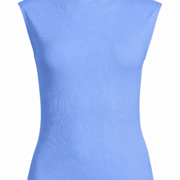Light Blue Ribbed Knit Mock Neck Sleeveless Top