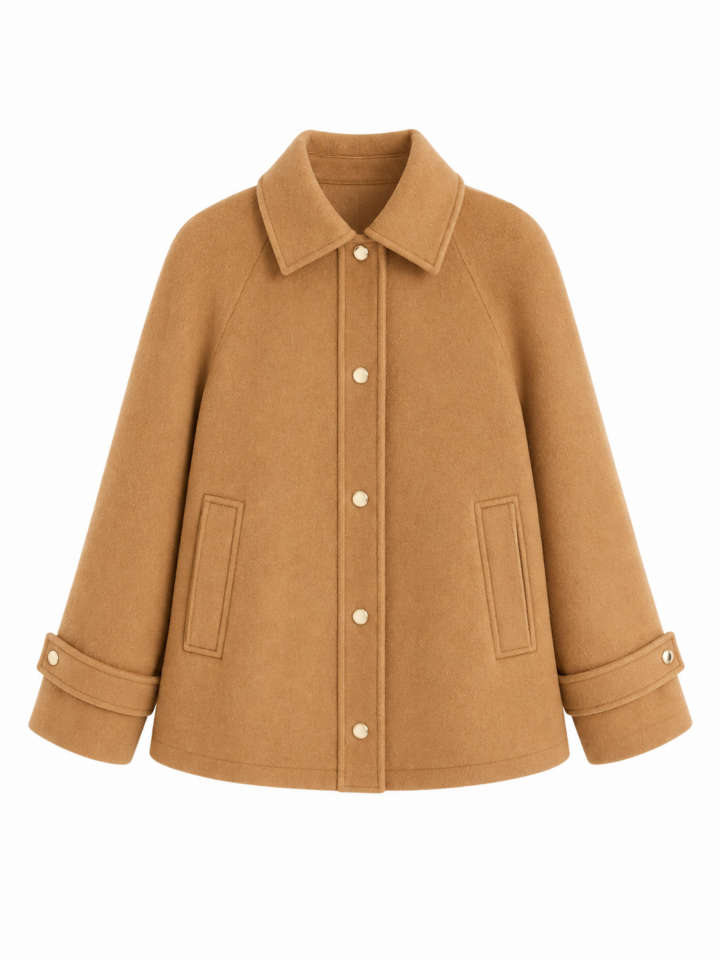 Camel A-Line Button-Front Jacket