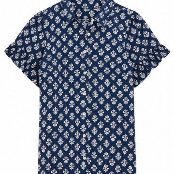 Navy Floral Print Short Sleeve Button-Up Shirt