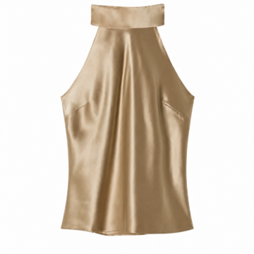 Champagne Gold Mock Neck Sleeveless Halter Top