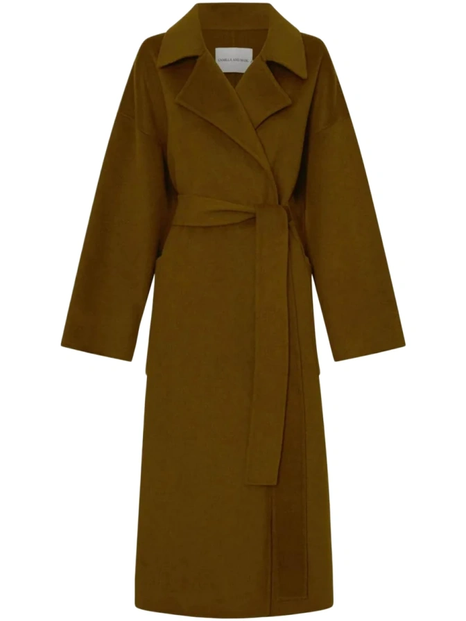 Olive Brown Longline Trench Coat with Belt