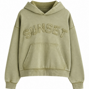Sage Green Oversized Pullover Hoodie with Distressed Appliqué