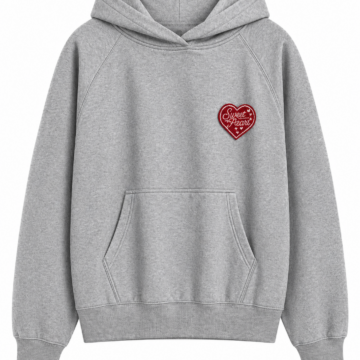 Heather Gray Oversized Pullover Hoodie with Heart Patch