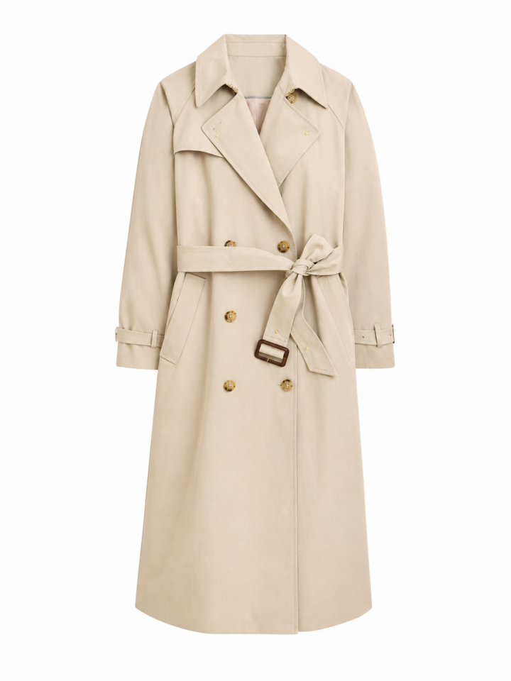 Light Beige Double-Breasted Trench Coat