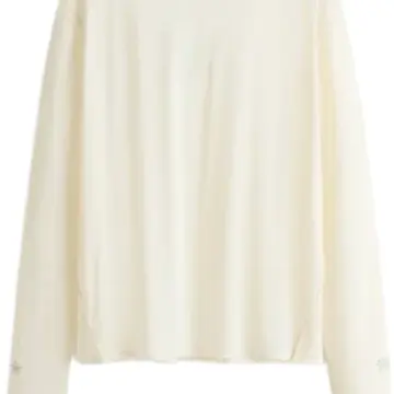 Off-White Oversized Long Sleeve Top with Floral Embroidery