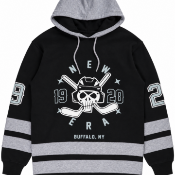 Black Graphic Pullover Hoodie with Contrast Hood