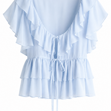Light Blue Ruffle V-Neck Flutter Sleeve Peplum Blouse