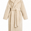 Cream Faux Fur Longline Wrap Coat