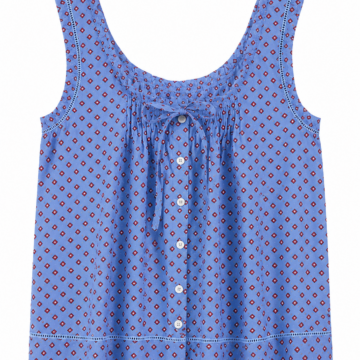 Blue Geometric Diamond Print Sleeveless Button-Front Top