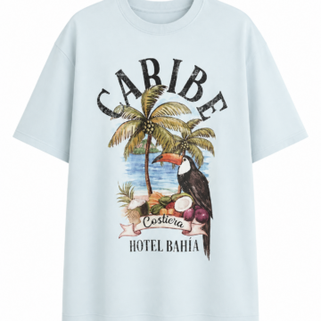 Light Blue Tropical Graphic T-Shirt