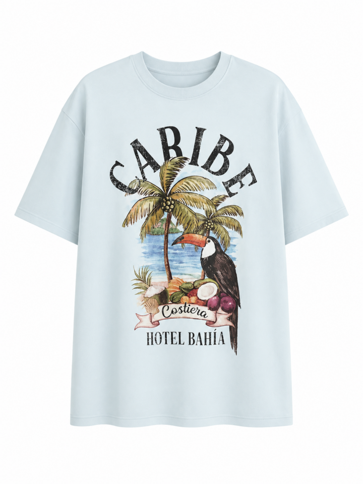 Light Blue Tropical Graphic T-Shirt