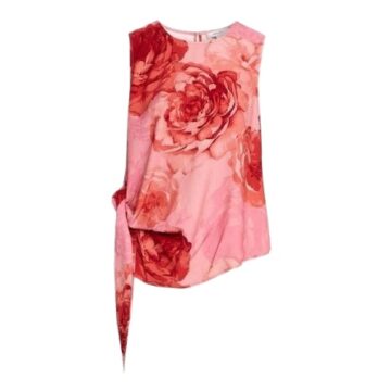 Pink Floral Print Sleeveless Asymmetrical Hem Top